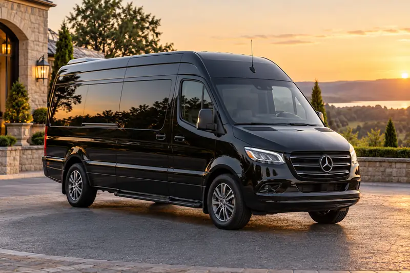 Van Sprinter negra al atardecer para una quinceañera